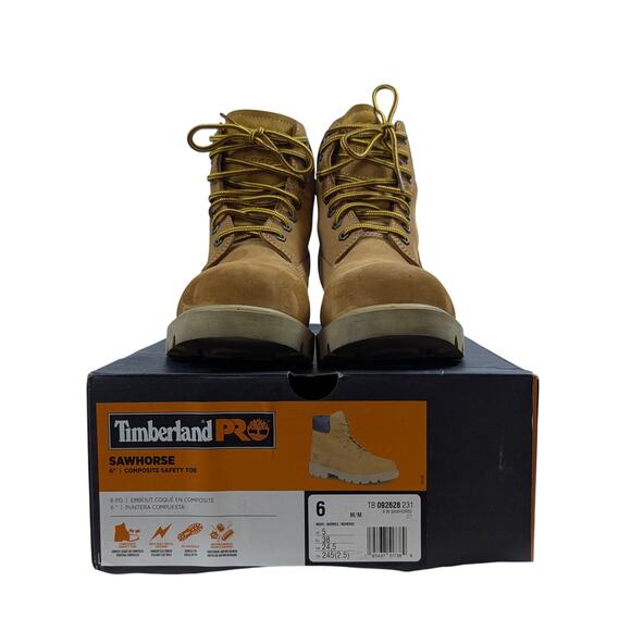 Timberland Pro Sawhorse 6" Composite Safety Toe Mens 6 Wheat Work Boots EUC - Picture 1 of 11